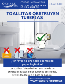 A poster about not flushing wipes down the toilet in Spanish.