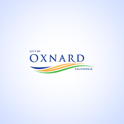 The Oxnard logo with a light blue gradient backgorund.